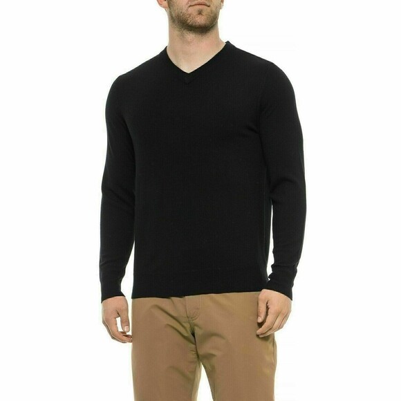 Tahari Medium Merino Wool Sweater Black Knit V-Neck Long Sleeve Pullover Stretch - Picture 1 of 10
